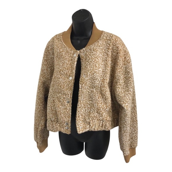 Tan boiled‎ wool look snap button front bomber style jacket size large brand new - Picture 13 of 13